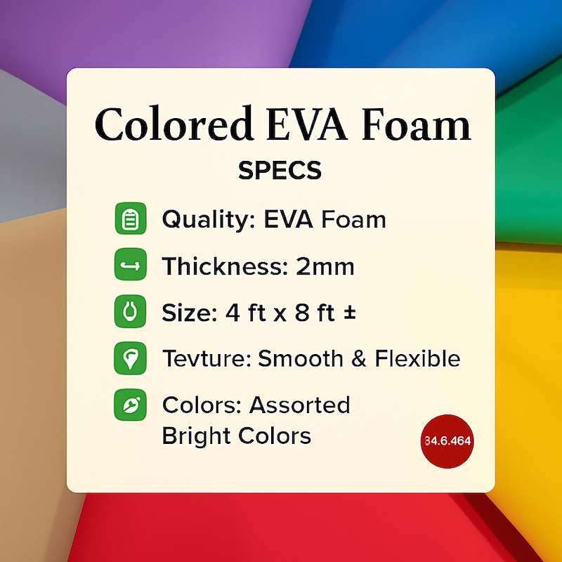Colored EVA Foam sheet 2mm thick, approx. 4×8 ft size, smooth flexible texture
