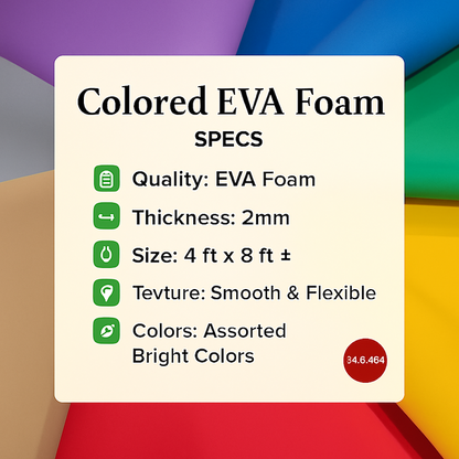 Colored EVA Foam sheet 2mm thick, approx. 4×8 ft size, smooth flexible texture