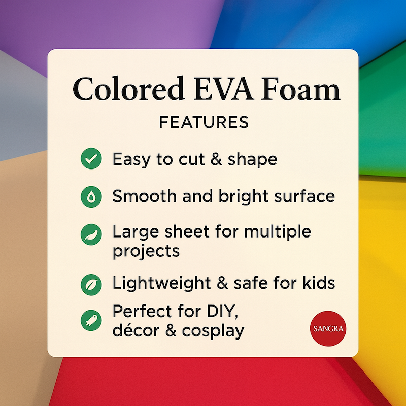 “Colored EVA Foam 2mm features – smooth surface, flexible, lightweight and easy to cut.”